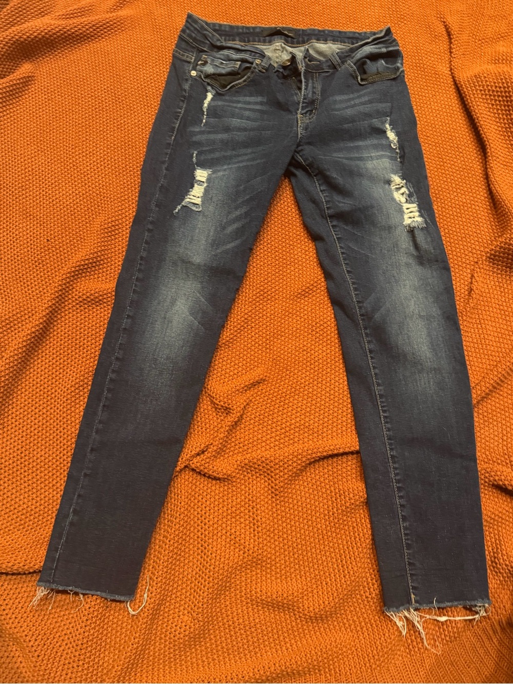 American Eagle Outfitters Dark Blue Distressed Skinny Jeans